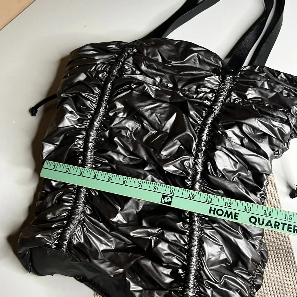 L.A.M.B. Gwen Stefani Metallic Ruched Puffer Tote Bag Houndstooth Lining